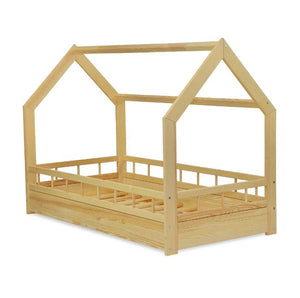 Letto cabina in legno naturale con barriera amovibile