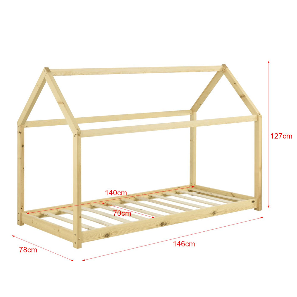 Montessori kajuitbed zonder barrière 70x140cm - Natuurlijk hout