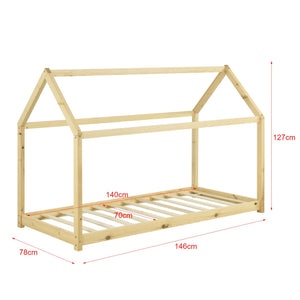 Lit cabane Montessori sans barrière 70x140cm - Bois naturel