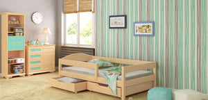 Lit enfant avec barrière et tiroirs de rangement