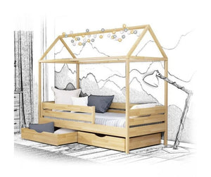 Lit cabane avec 2 tiroirs de rangement