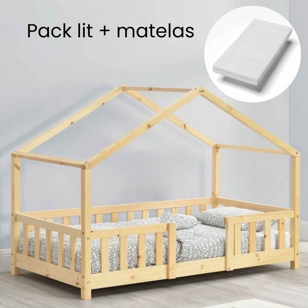 Lit cabane avec matelas 80x160cm –