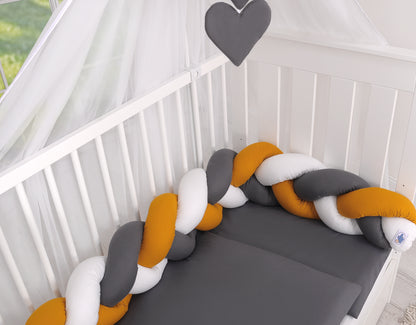 Tresse de lit Gris Blanc &amp; Ocre