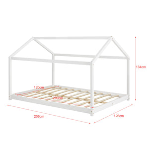Grand lit cabane double Montessori avec matelas - 120x200cm - Blanc