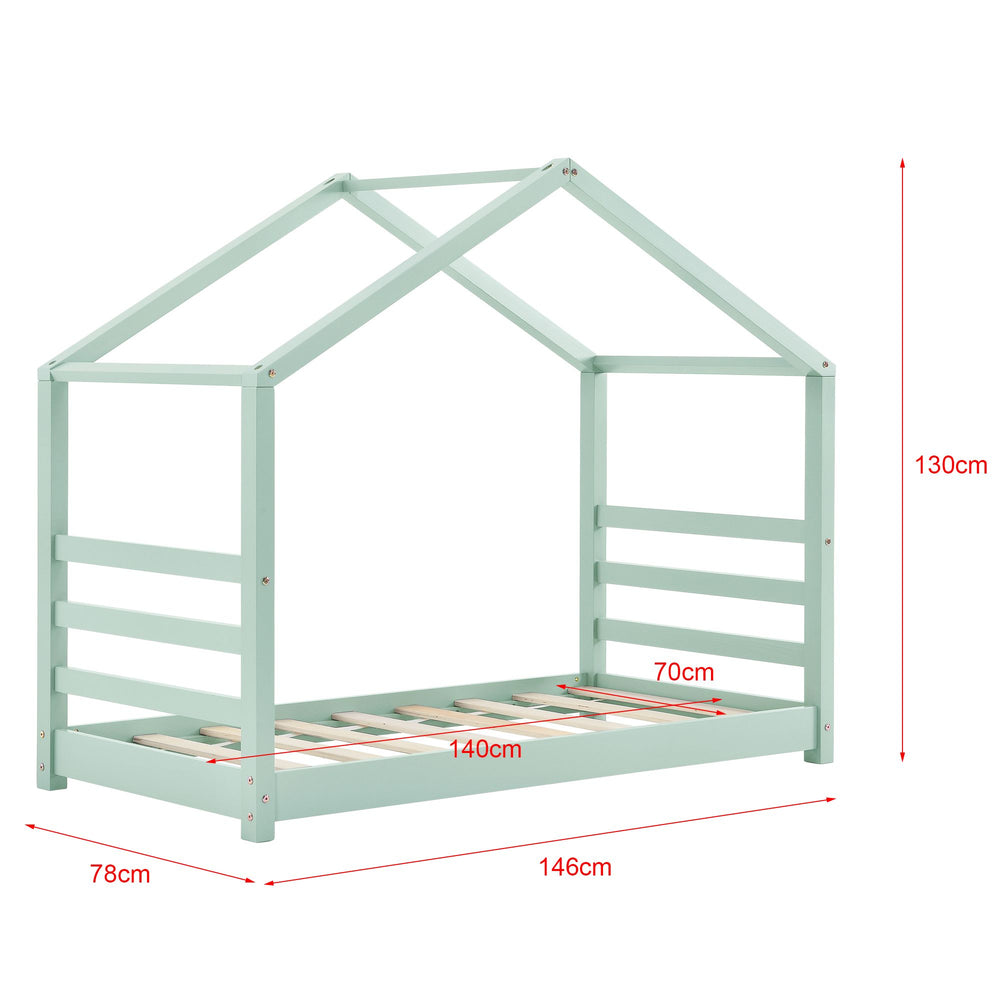 Lit cabane Montessori avec matelas - 70x140cm - Vert