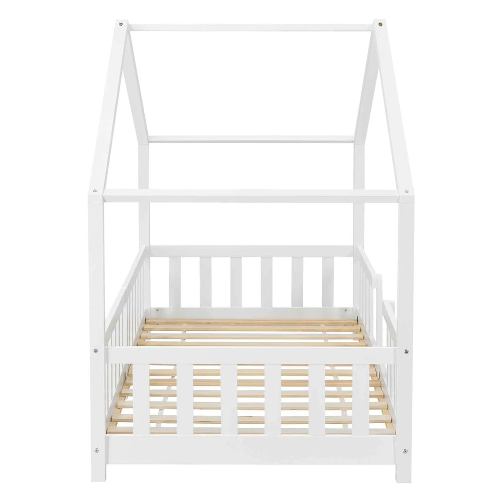 Lit cabane avec barrière - 90x200 cm - Blanc