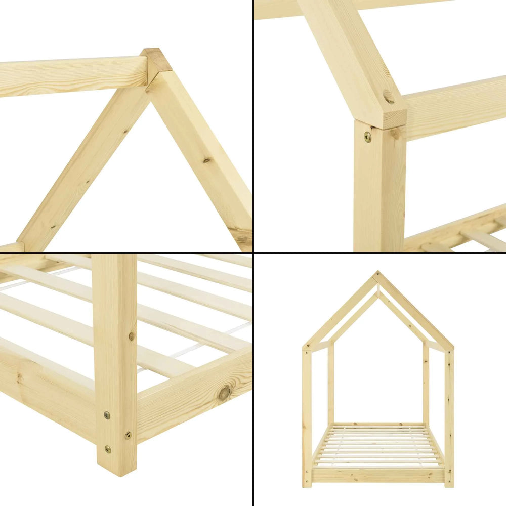 Lit cabane Montessori - 80x160cm - Bois naturel