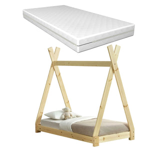 Tipi bed 70x140cm met matras - Montessori - Natuurlijk hout