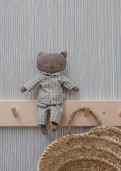 Blauw &amp;amp; Wit gelijnd kinderkamer behang