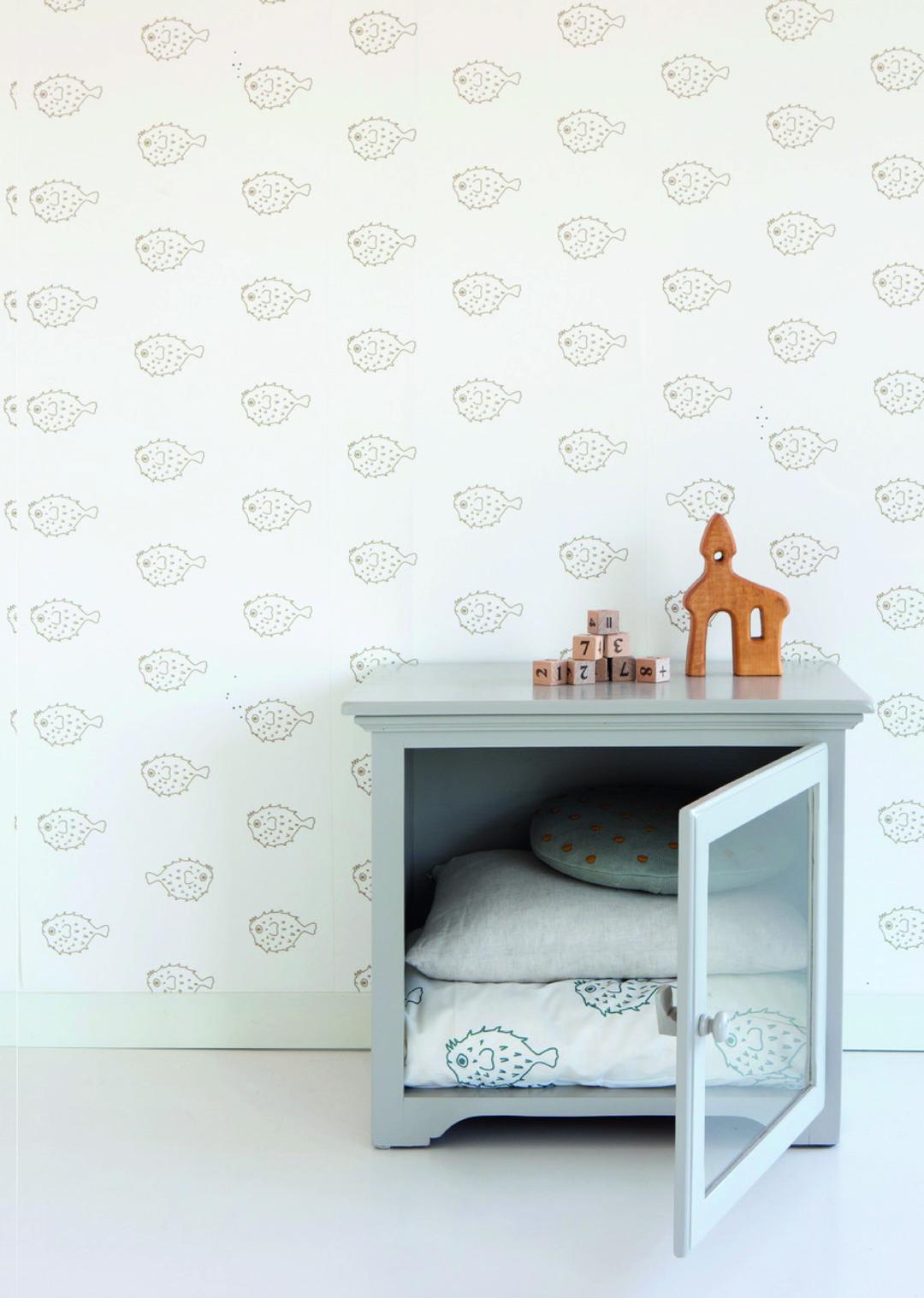 Papier peint chambre enfant Poisson - Jaune ocre