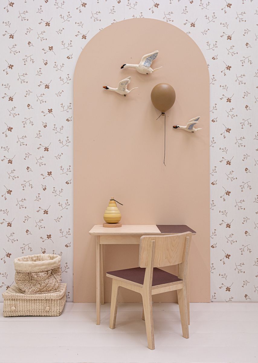 Papier peint chambre enfant Fleurs - Blanc &amp; Marron