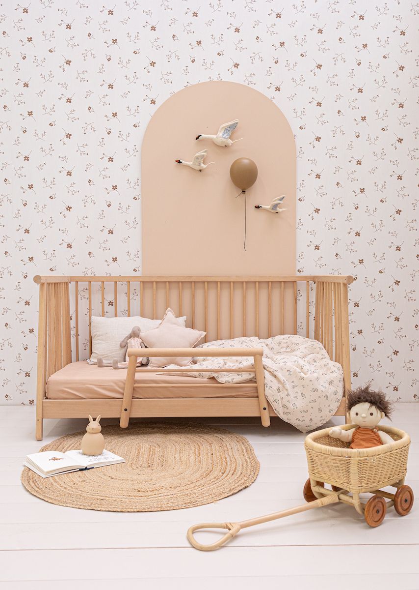 Papier peint chambre enfant Fleurs - Blanc &amp; Marron