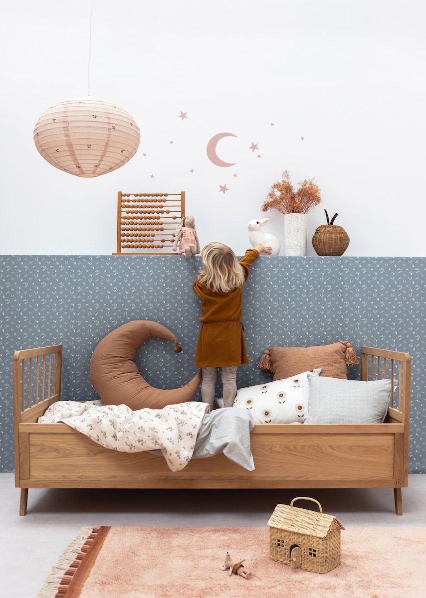 Papier peint chambre enfant Fleurs - Bleu &amp; Blanc
