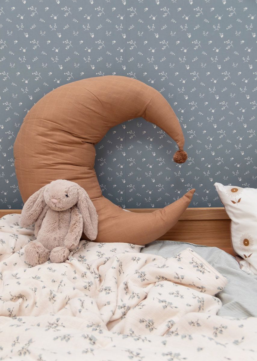 Papier peint chambre enfant Fleurs - Bleu &amp; Blanc
