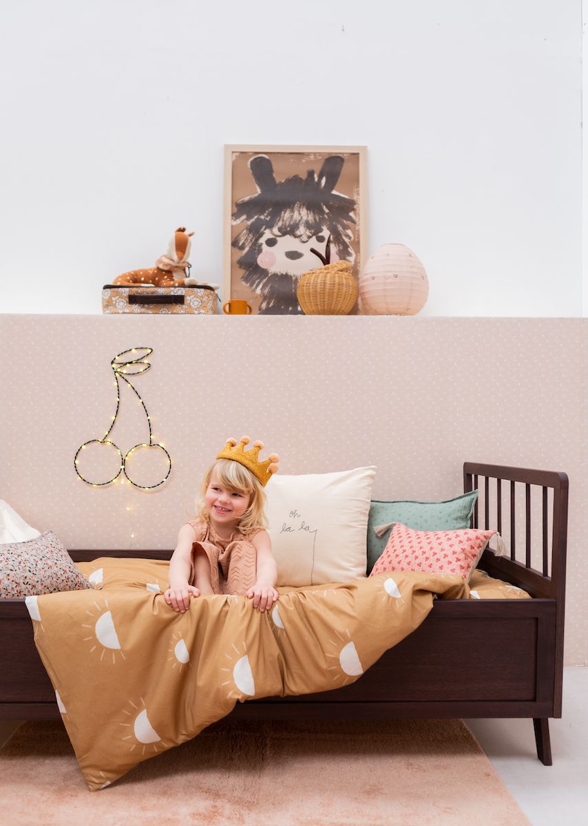 Papier peint chambre enfant Fleurs - Rose nude &amp; Blanc