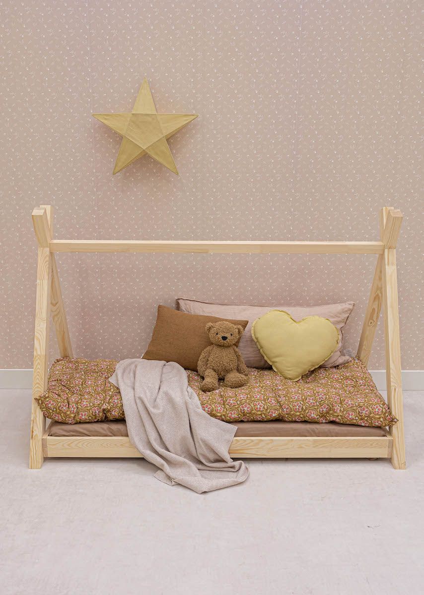 Papier peint chambre enfant Fleurs - Rose nude &amp; Blanc