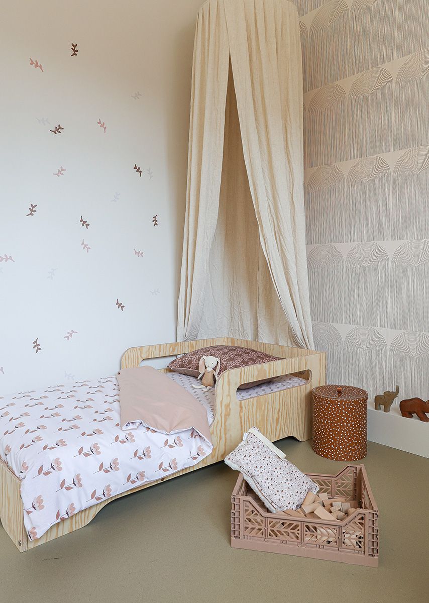 Kinderdekbedovertrek 120x150cm + sloop - Roze &amp;amp; wit retro bloemenpatroon