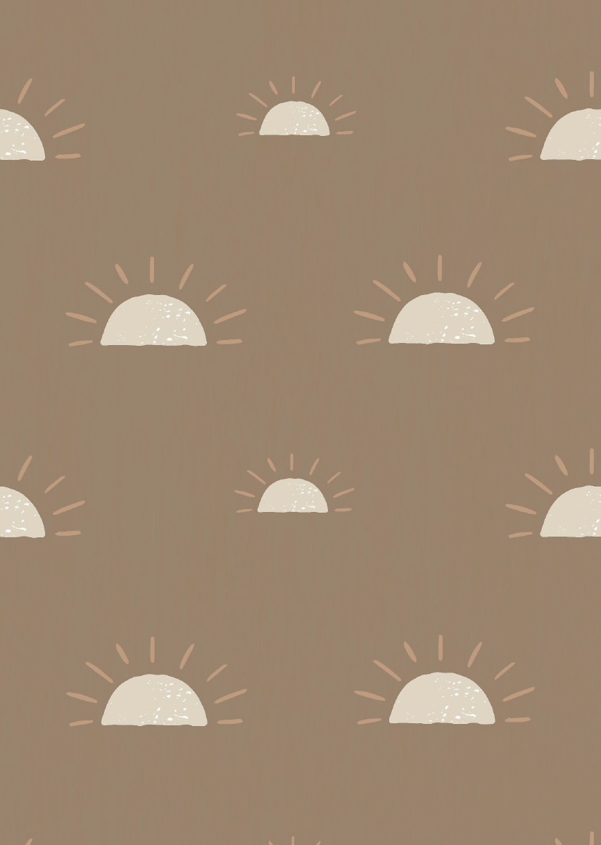 Papier peint chambre enfant Soleil - Marron glacé &amp; Blanc
