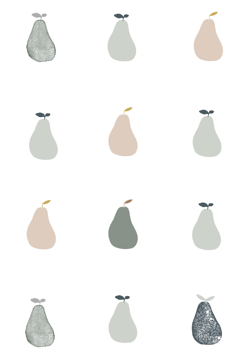 Papier peint chambre enfant Poires - Vert Sauge &amp; Beige