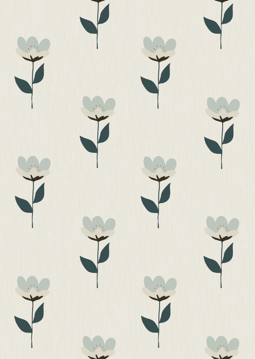 Blauwe bloemen kinderkamer behang
