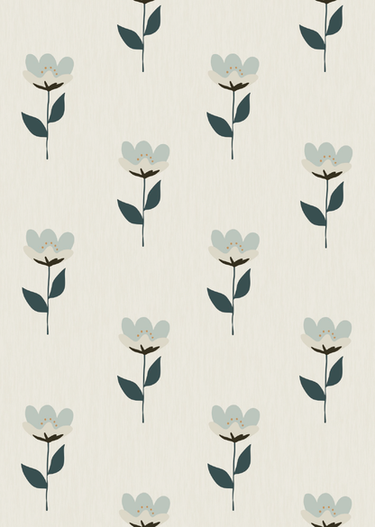 Blauwe bloemen kinderkamer behang