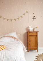 Papier peint chambre enfant Vermicelle - Rose nude & Blanc