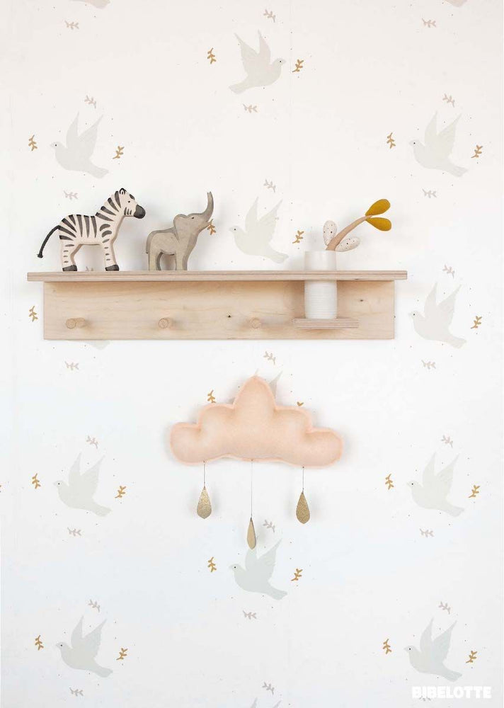 Papier peint chambre enfant motif Oiseaux - Gris clair & Beige