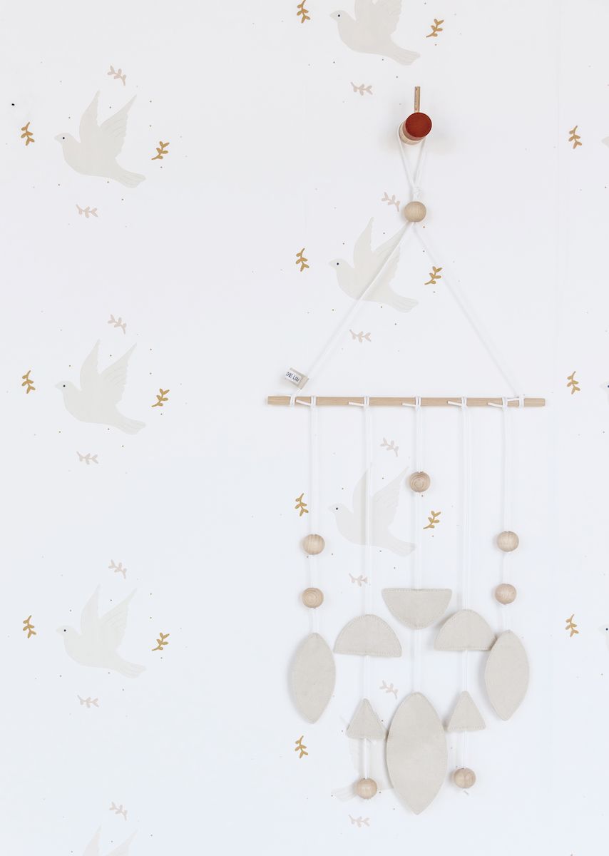 Papier peint chambre enfant motif Oiseaux - Gris clair &amp; Beige