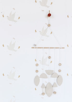 Papier peint chambre enfant motif Oiseaux - Gris clair & Beige