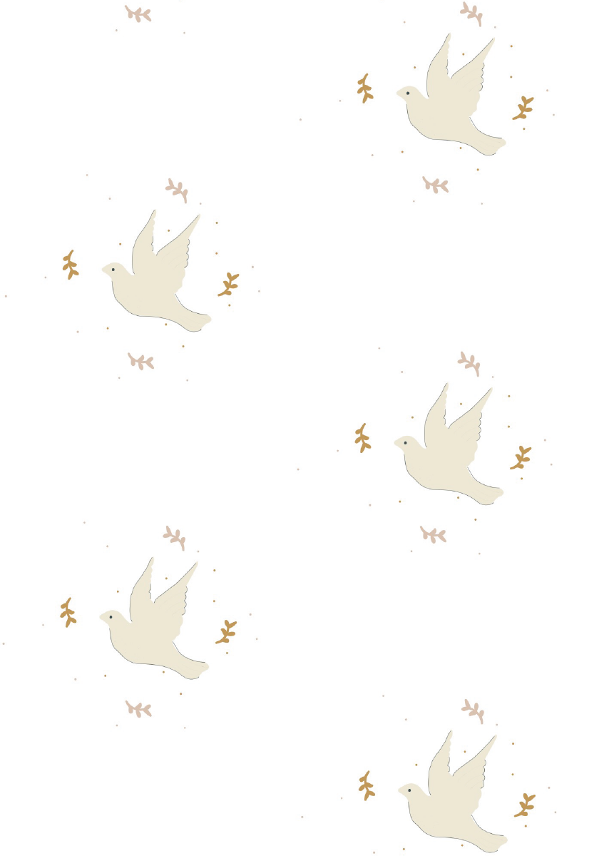 Papier peint chambre enfant motif Oiseaux - Gris clair &amp; Beige