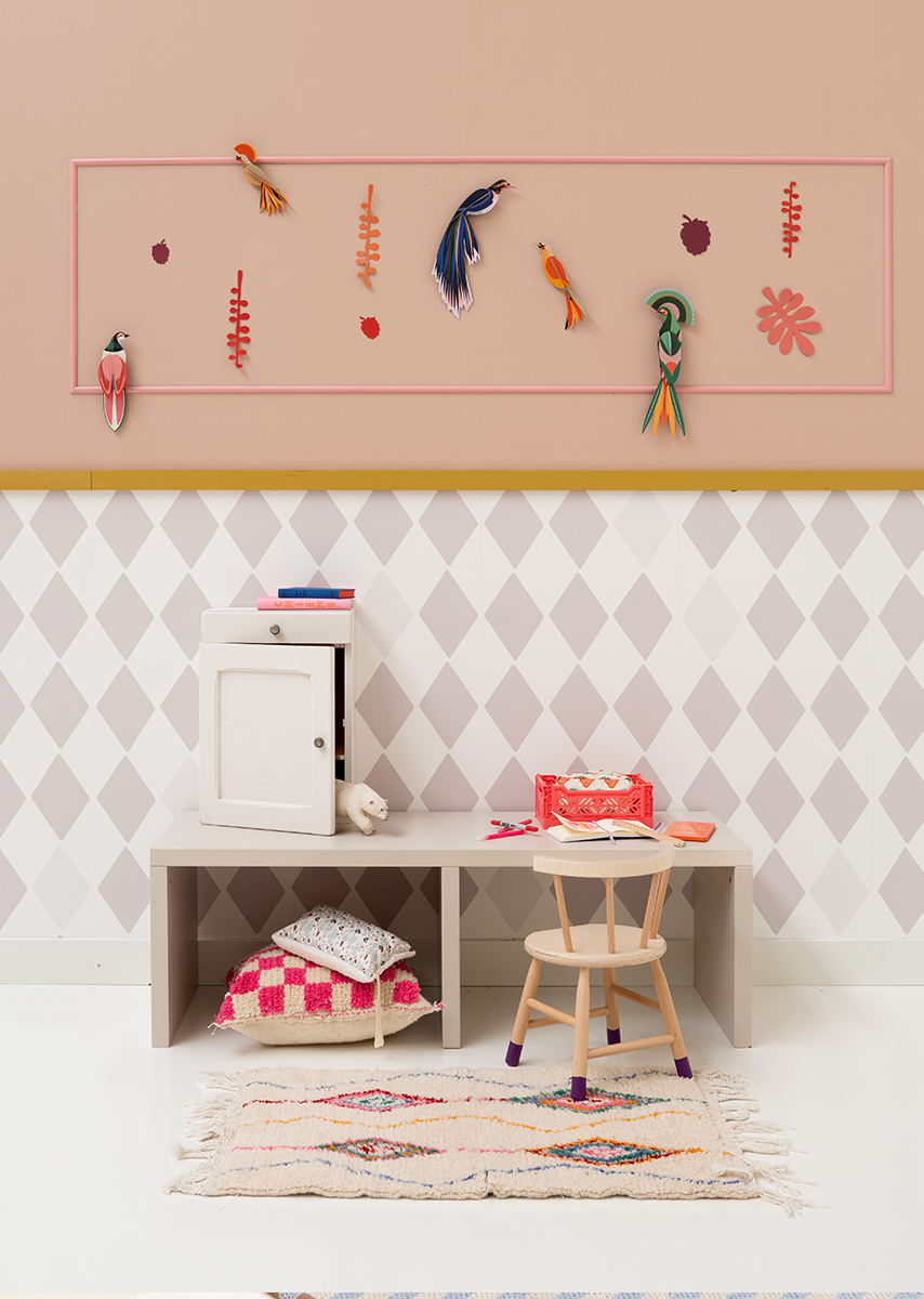 Papier peint chambre enfant Losanges - Beige &amp; Gris