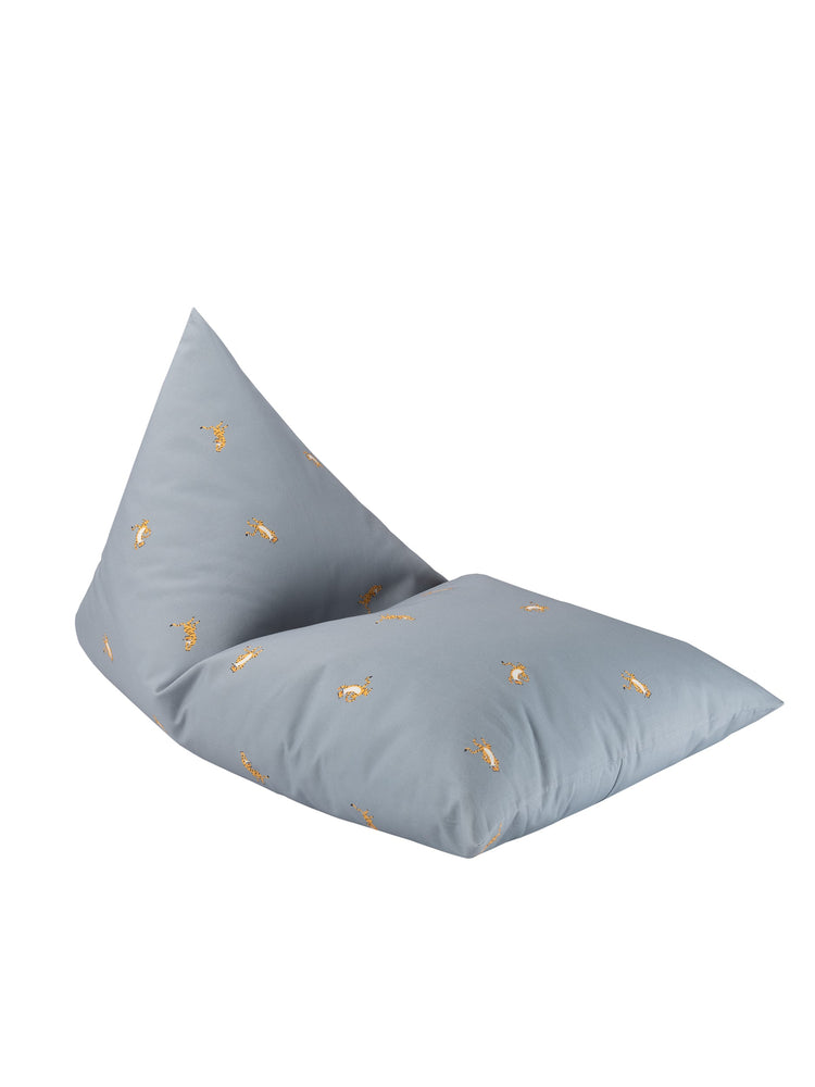 Grand pouf poire enfant extérieur/intérieur bleu motif tigre