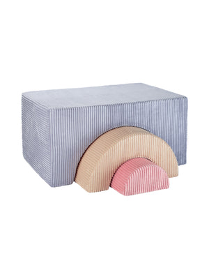 Giocoso pouf per bambini arcobaleno - blu beige e rosa
