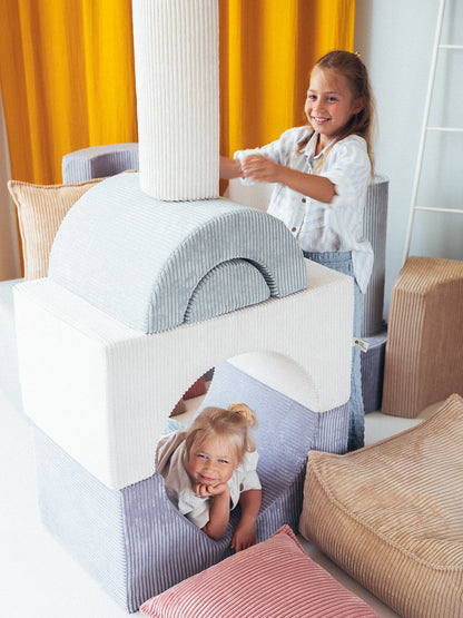 Pouf Montessori arc-en-ciel - Bleu Beige &amp; Rose