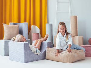 Pouf quadrato in velluto Beige
