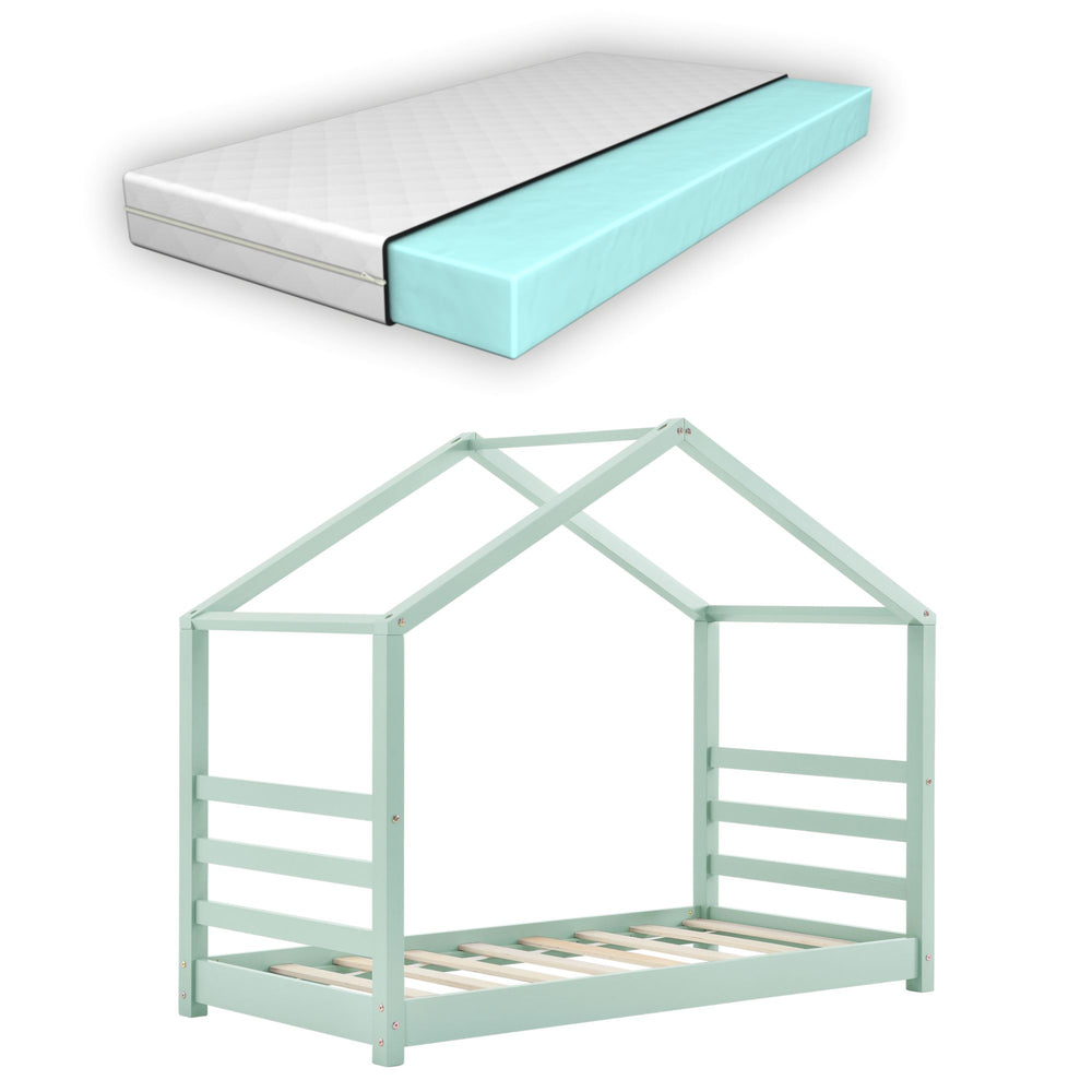 Lit cabane Montessori avec matelas - 70x140cm - Vert