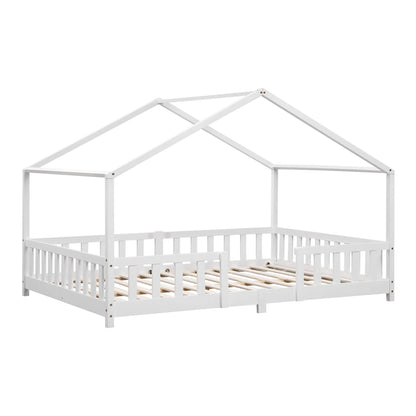 Groot tweepersoons kajuitbed met slagboom - 140x200cm - Wit