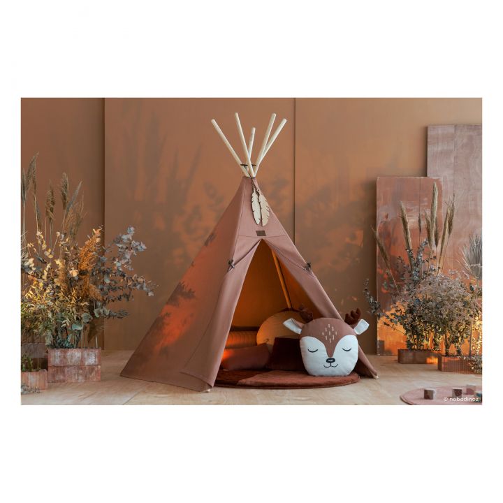 Coussin animal renne terracotta