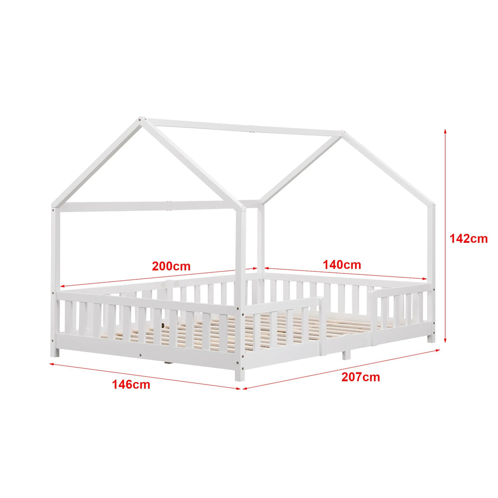 Groot tweepersoons kajuitbed met slagboom - 140x200cm - Wit