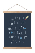 Ruimte thema blauwe alfabet poster