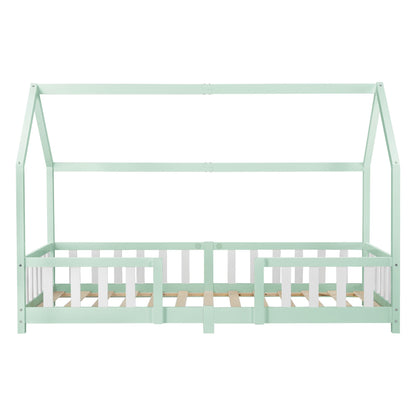 Hutbed met barrière + matras - 90x200cm - Groen &amp;amp; Wit