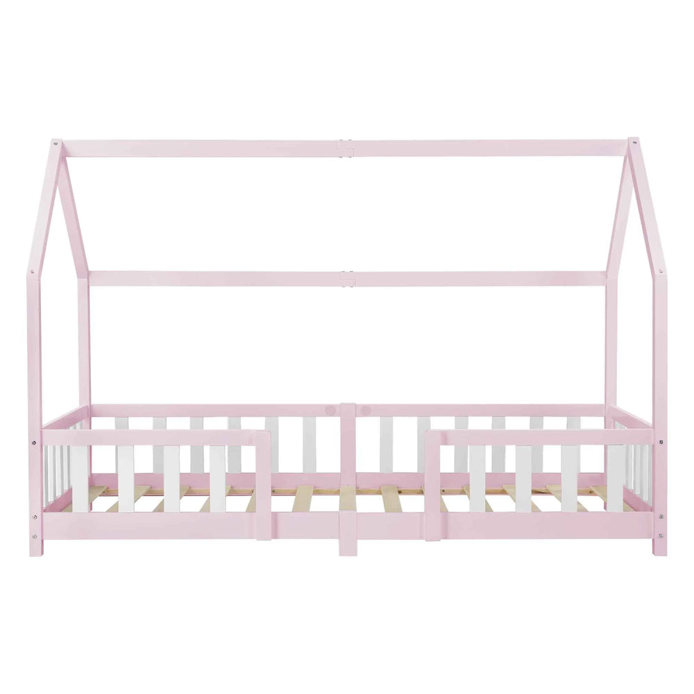 Lit cabane avec barrière - 90x200cm - Rose