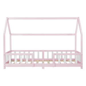 Lit cabane avec barrière - 90x200cm - Rose