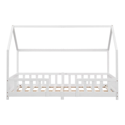 Groot Montessori kajuitbed met barrière + matras - 120x200cm - Wit
