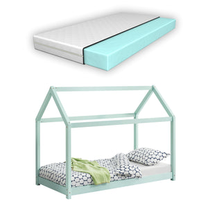 Lit cabane Montessori + matelas - 80x160cm - Vert