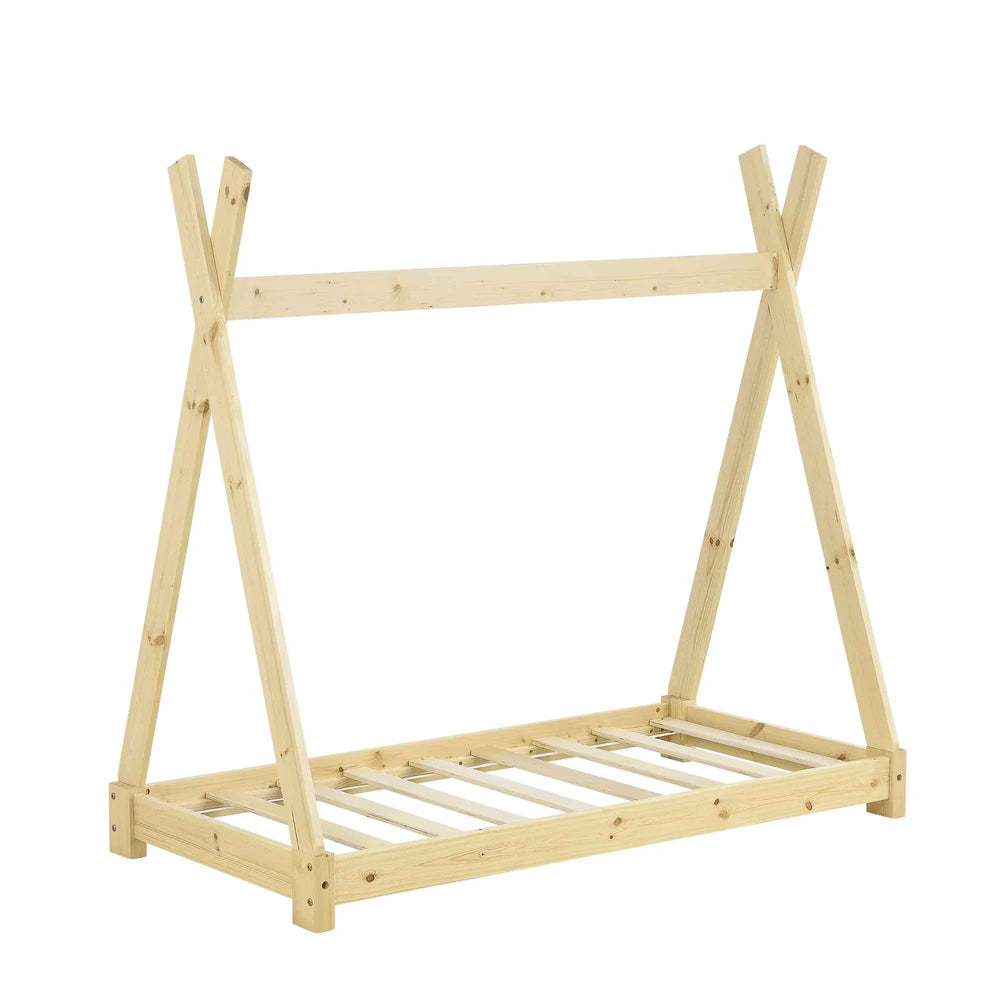 Tipi bed 70x140cm met matras - Montessori - Natuurlijk hout