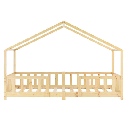 Lit cabane avec barrière - 90x200 cm - Bois naturel