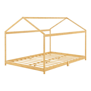 Grand lit cabane double 120x200cm - Bois naturel