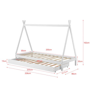 Lit cabane gigogne 90x200cm - Blanc