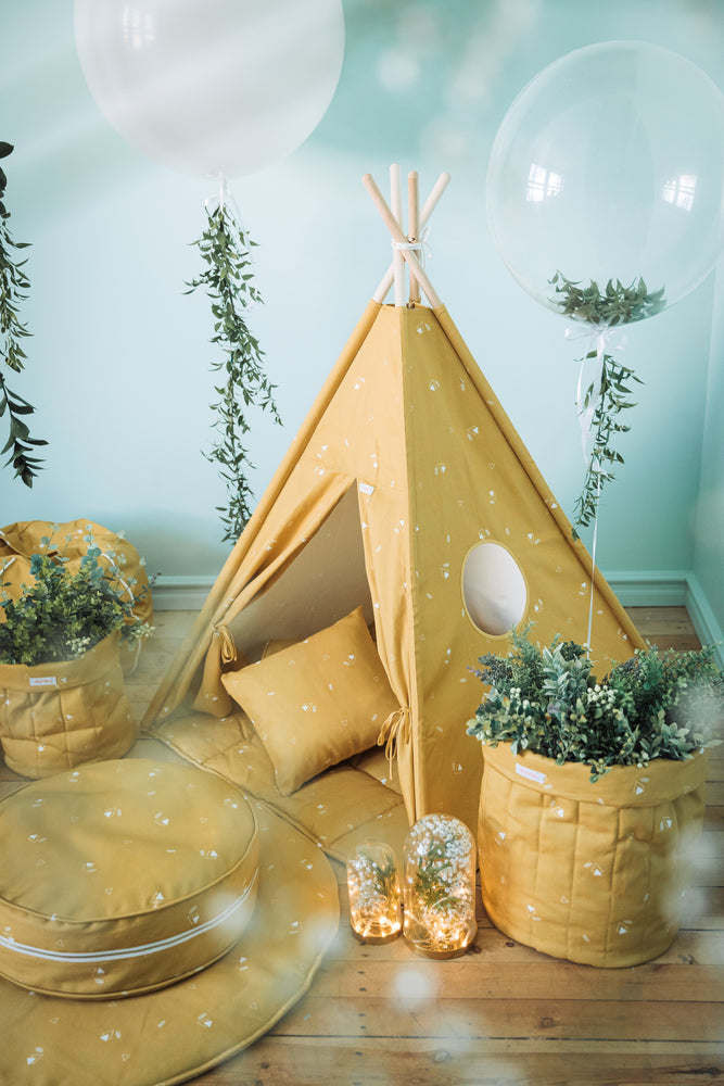 Kinder tipi pack + vloerkleed + kussenhoes - Geel